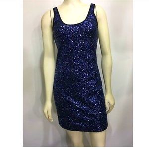 Express - Blue Sequin Sleeveless Cotton Mini Dress, Size S